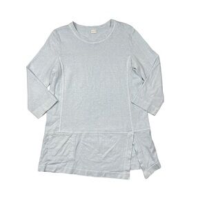 Poetry Blue Hemp Organic Cotton 3/4 Sleeve Side Slit Tunic Top